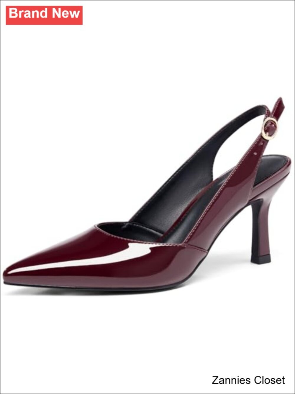 ✨ Slingback Kitten Heels Faux Leather Closed Pointed Toe Buckle Dress Pumps